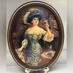 Pepsi Cola Victorian "Lady Gibson" Oval Metal Serving Tray Tin Beverage Platter